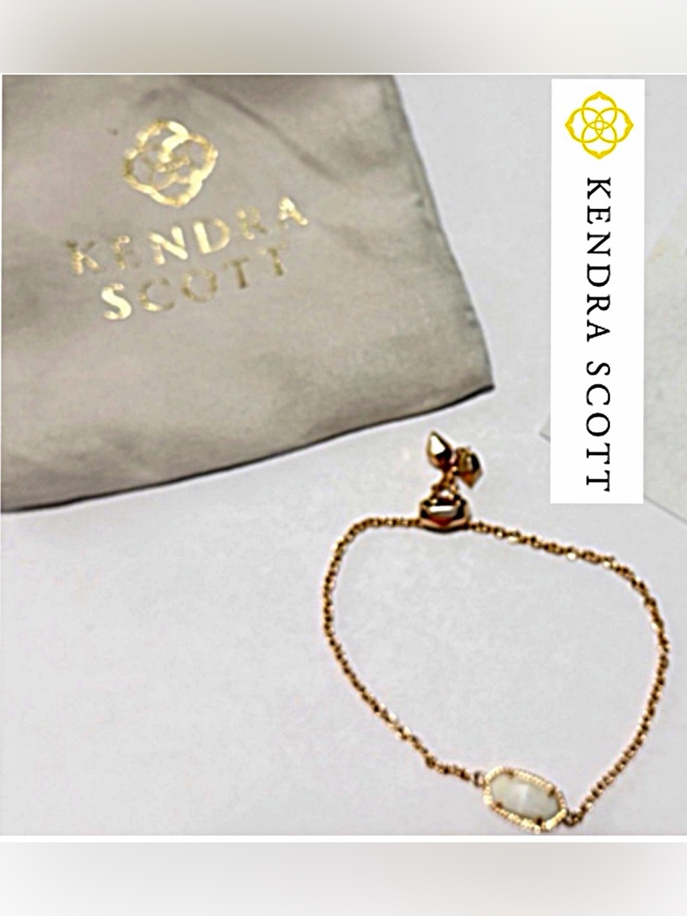 NWOT, Kendra Scott Elaina Rose Gold Reversible Bracelet in White Shell